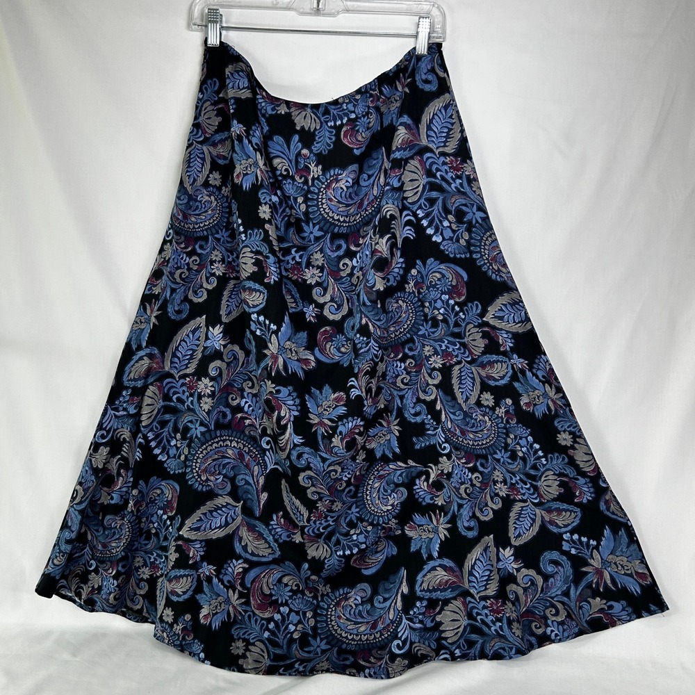Vinatge Y2K Croft & Barrow Blue Paisley Floral Rayon Midi Skirt Women's Size 14